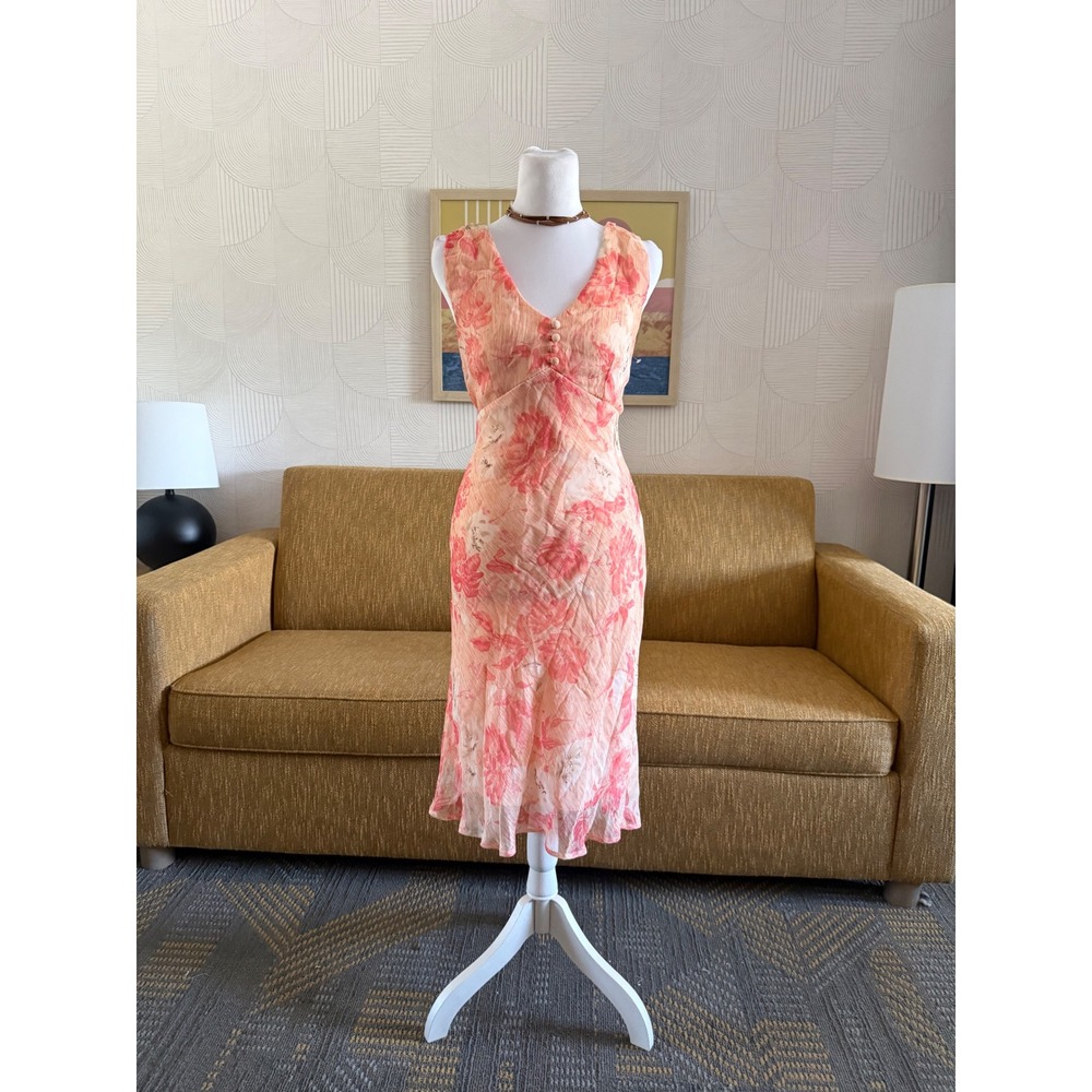 Faith Love & Passion Pink Peach Floral V-Neck Midi Dress Size 8 H6311530